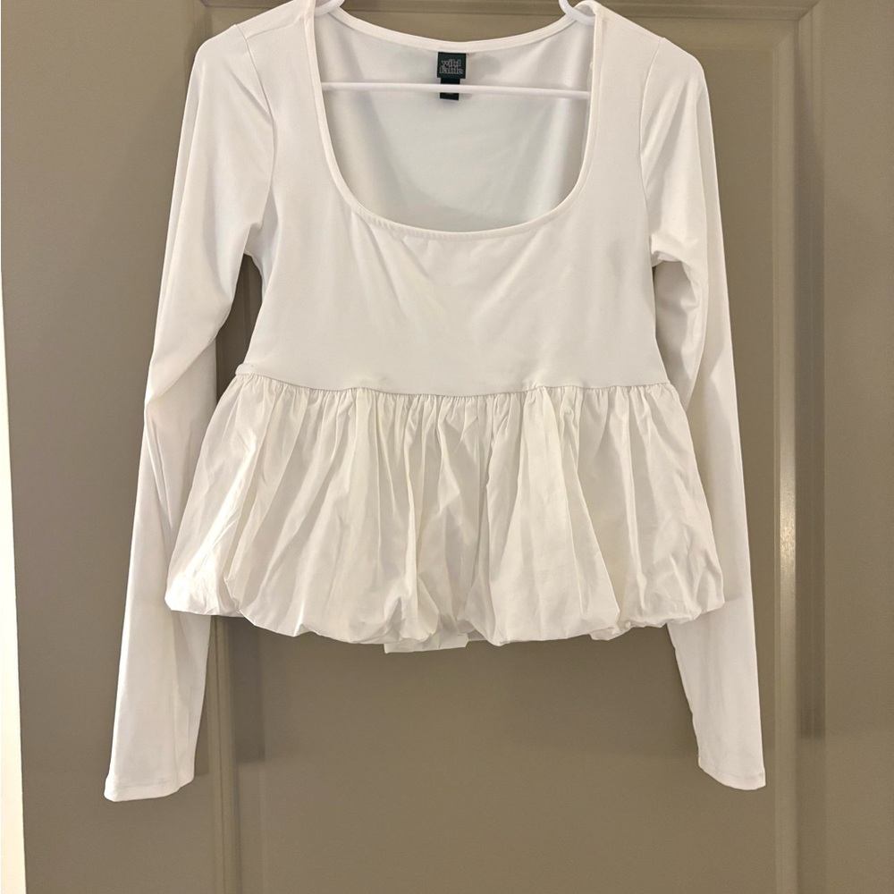Wild Fable White Long Sleeve Peplum Blouse